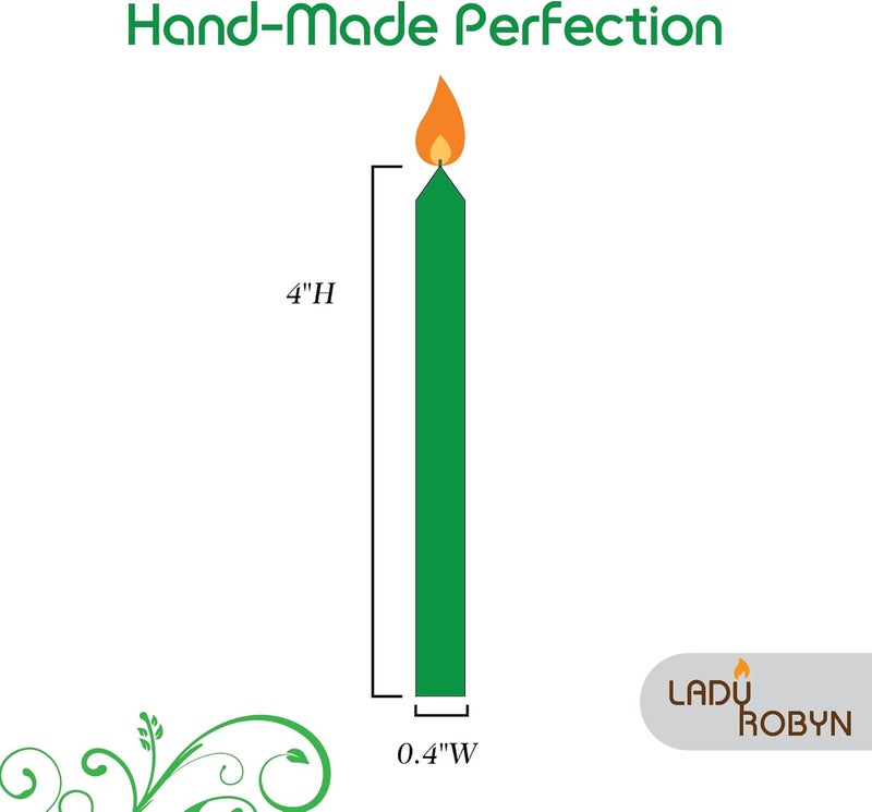 LadyRobyn Set of 20 Solid Color Taper Candles – 4-Inch Dripless Paraffin Wax Candles with Cotton Wick – Ideal for Weddings, Shabbat, Holiday & Home Decor, Gift Set (Green) - Image 2